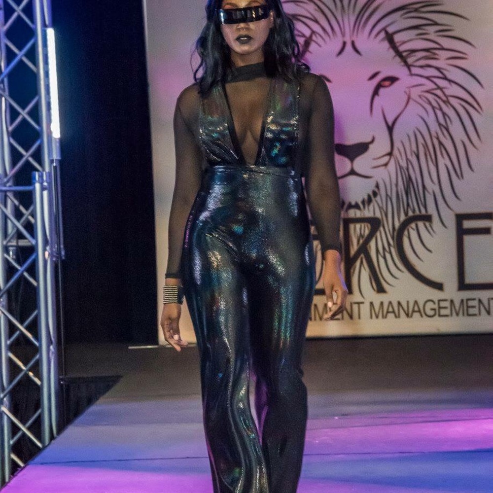 Iridescent Black overall style jumpsuit